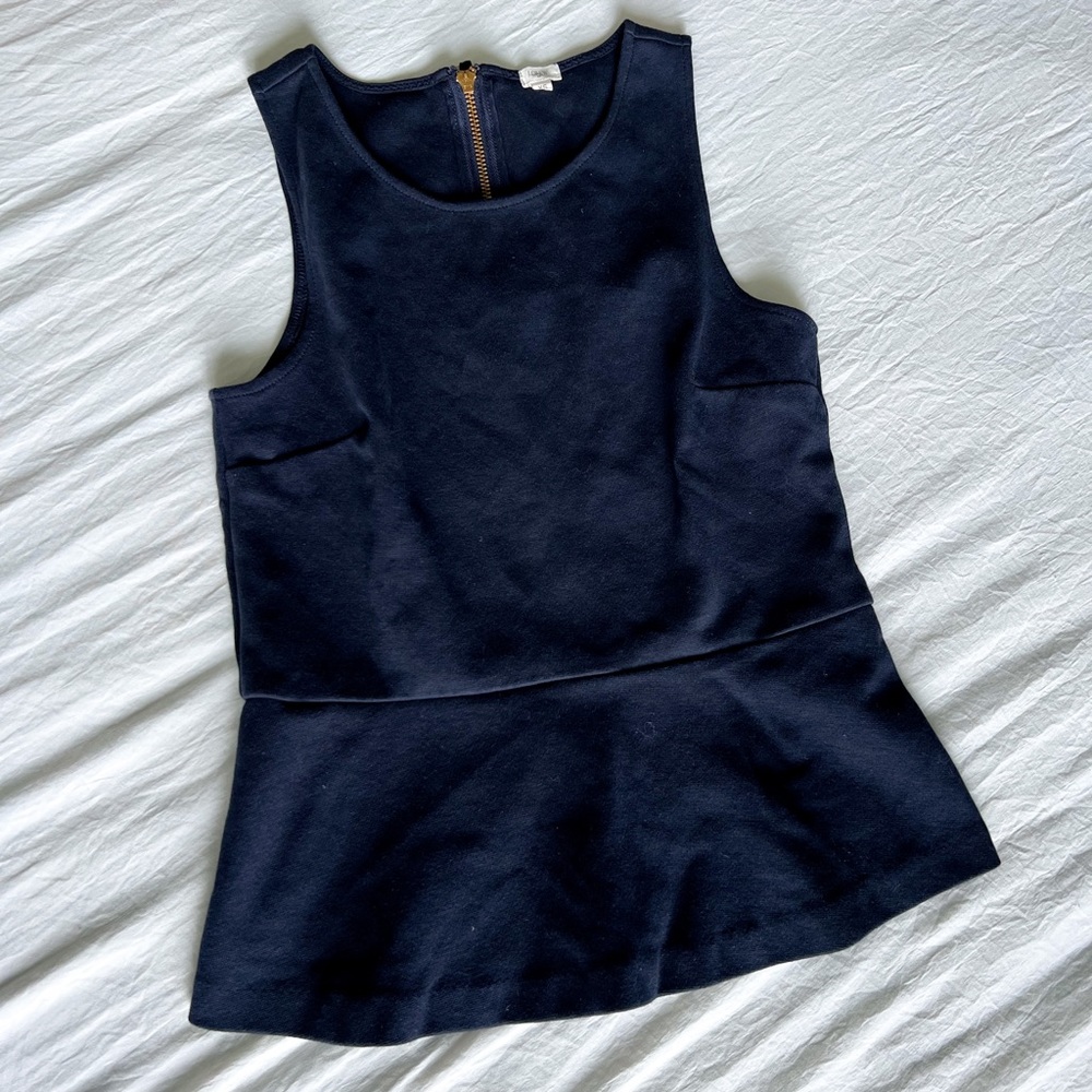 FINAL SALE J. Crew Navy Blue Ponte Knit Sleeveless Peplum Top